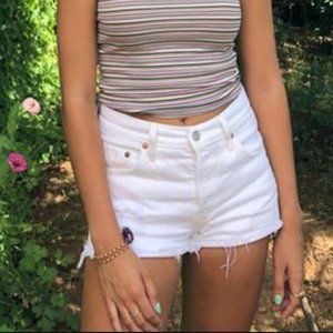 LEVI's original 501 high distressed jean white shorts women’s girls botton up